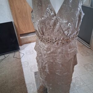 Chic Asymmetrical Sleeveless Dress in Shimmering Beige